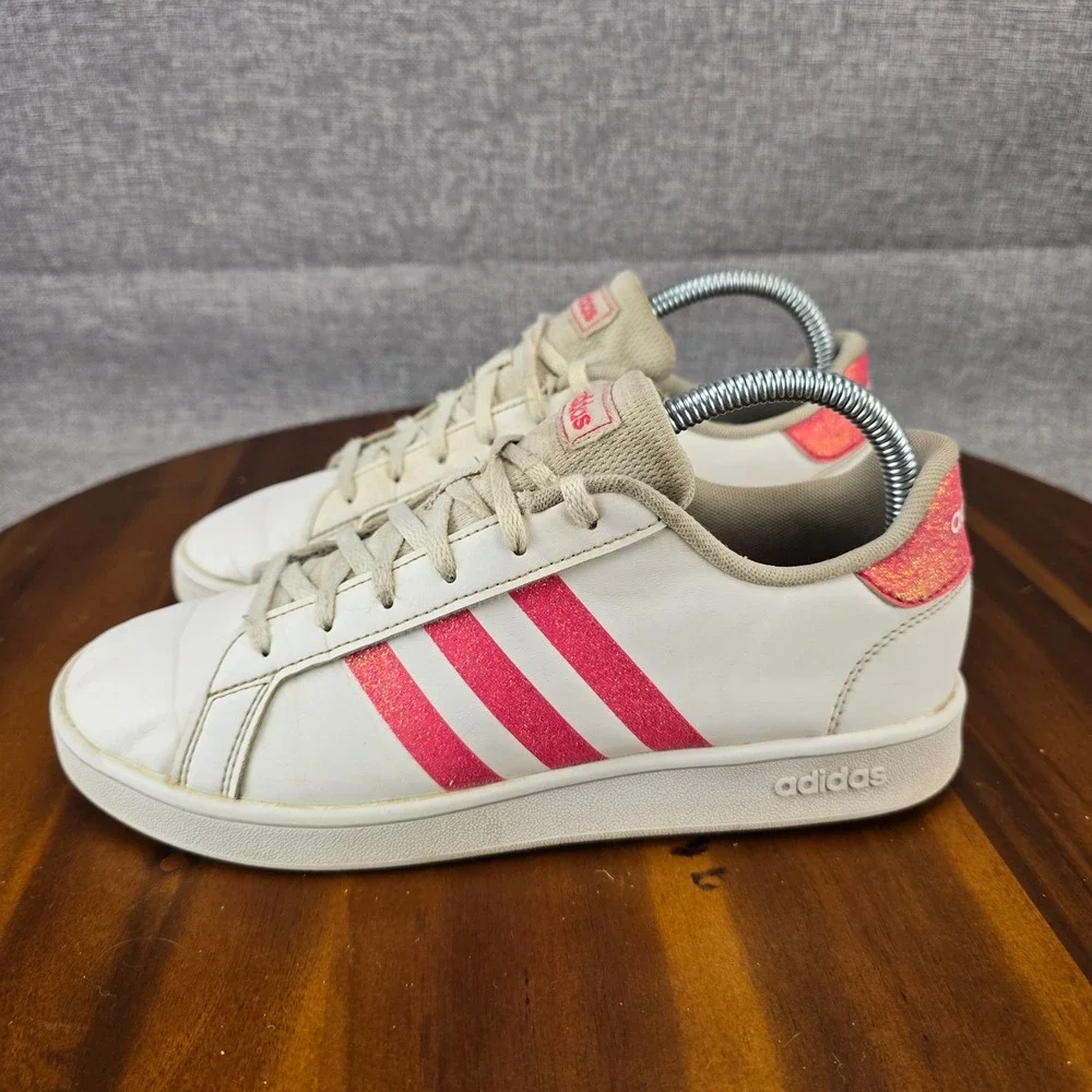 Adidas Grand Court White Pink Glitter Sneakers‎ EG5136 Womens 5.5 Low Top Shoes